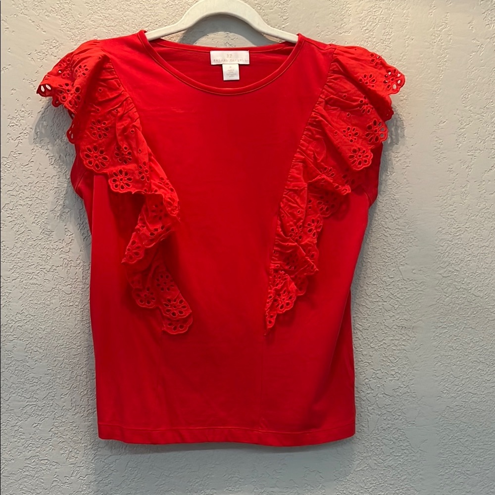Rachel Parcell -  Red Ruffled T-Shirt Blouse (M)
